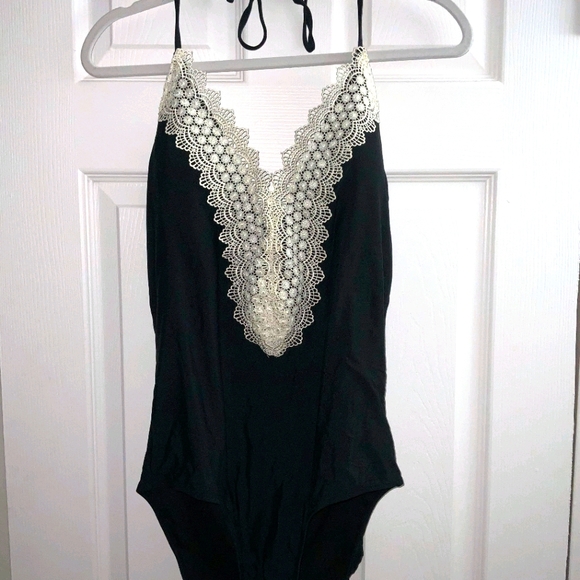 Sea Angel Other - One Piece Black and Ivory Lace Swimsuit